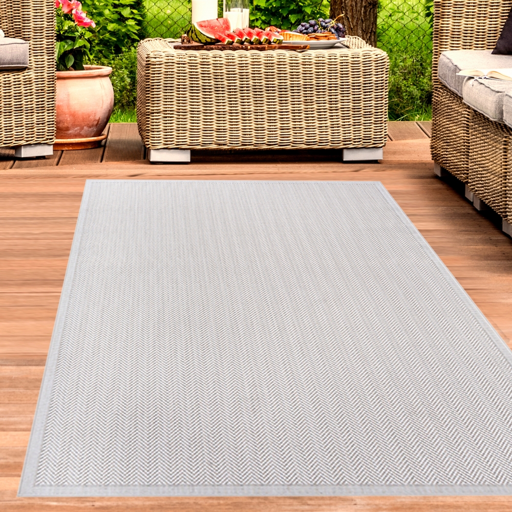 Wetterfester pflegeleichter In-Outdoor-Teppich in modernem Creme-Grau-Design