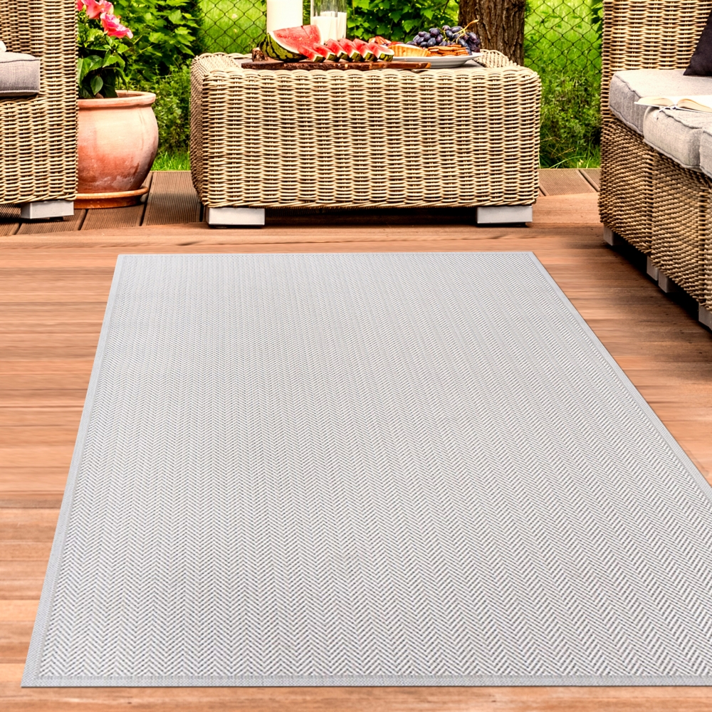 Moderner, pflegeleichter In-Outdoor Teppich mit wetterfestem Zick-Zack Muster in Beige
