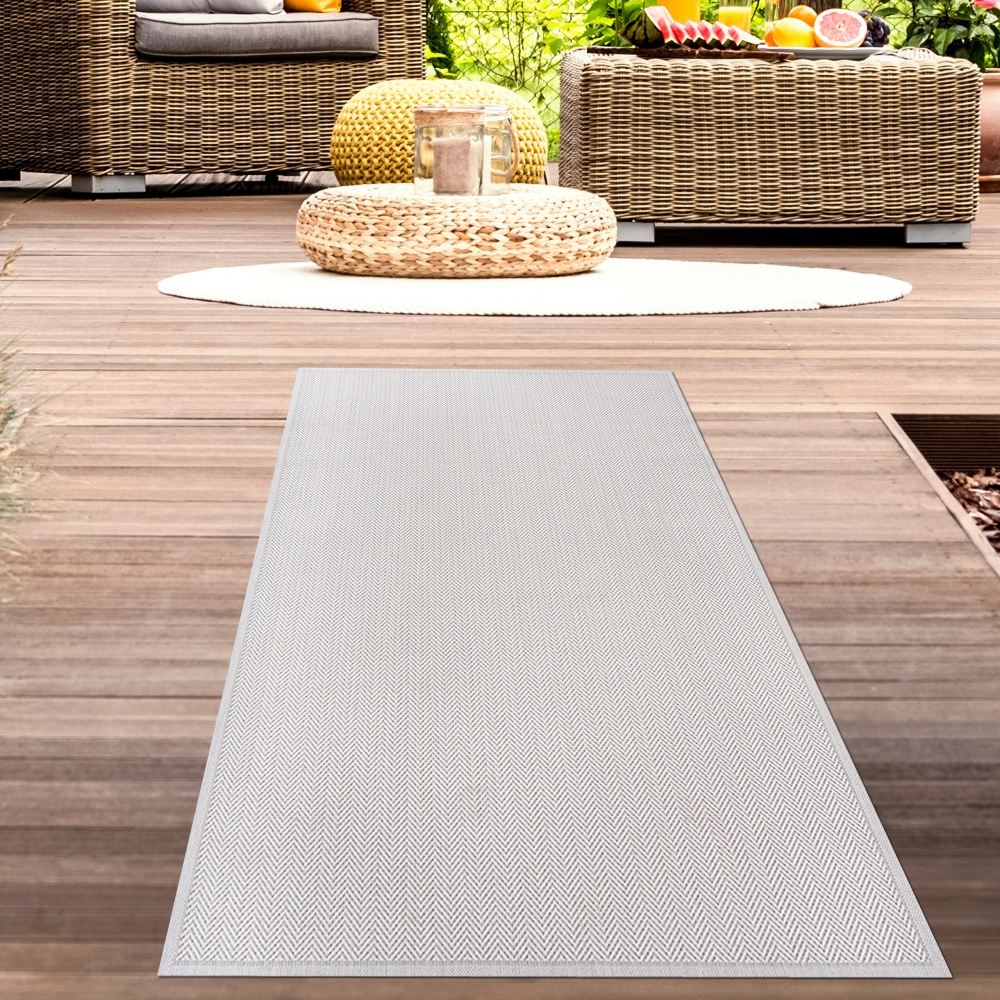 Moderner, pflegeleichter In-Outdoor Teppich mit wetterfestem Zick-Zack Muster in Beige