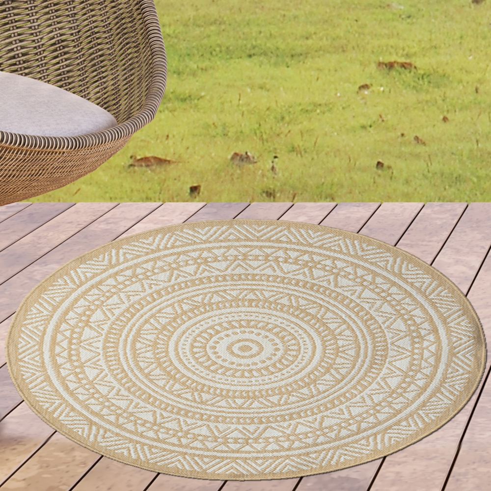 Indoor- & Outdoor-Teppich Balkonteppich rund in Weiß & Beige – Modern und vielseitig