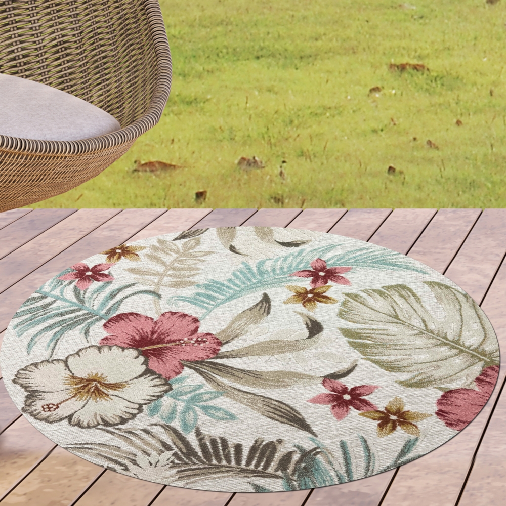 In- & Outdoor Teppich Blumen Muster mit 3d-Effekt in Türkis Bunt