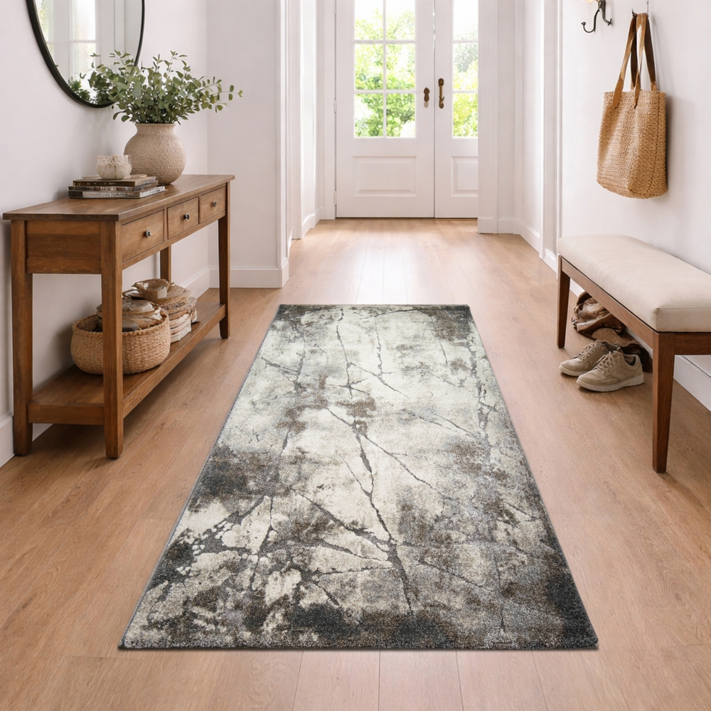 Design Teppich Creme Grau Steinoptik modern elegant Wohnbereich