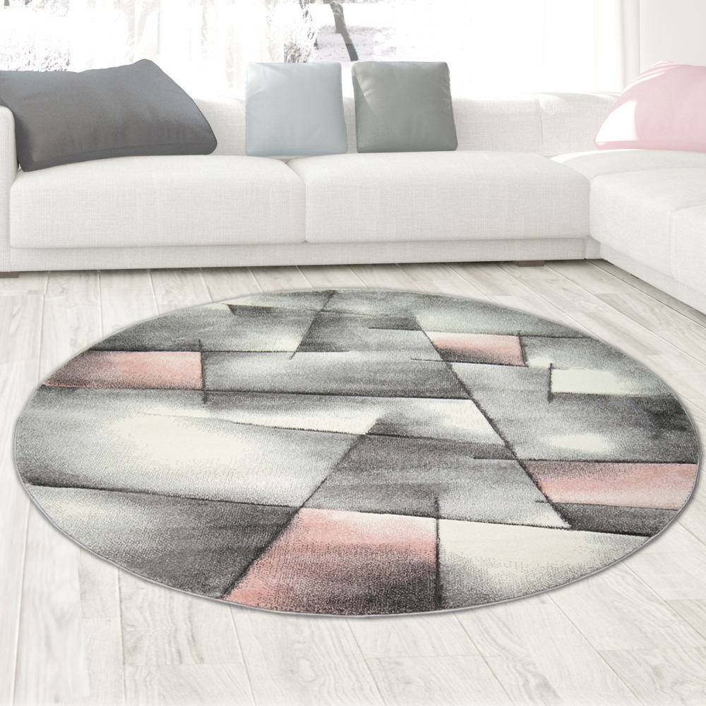 Teppich Kurzflor Wohnzimmerteppich karo abstrakt pastell rosa grau