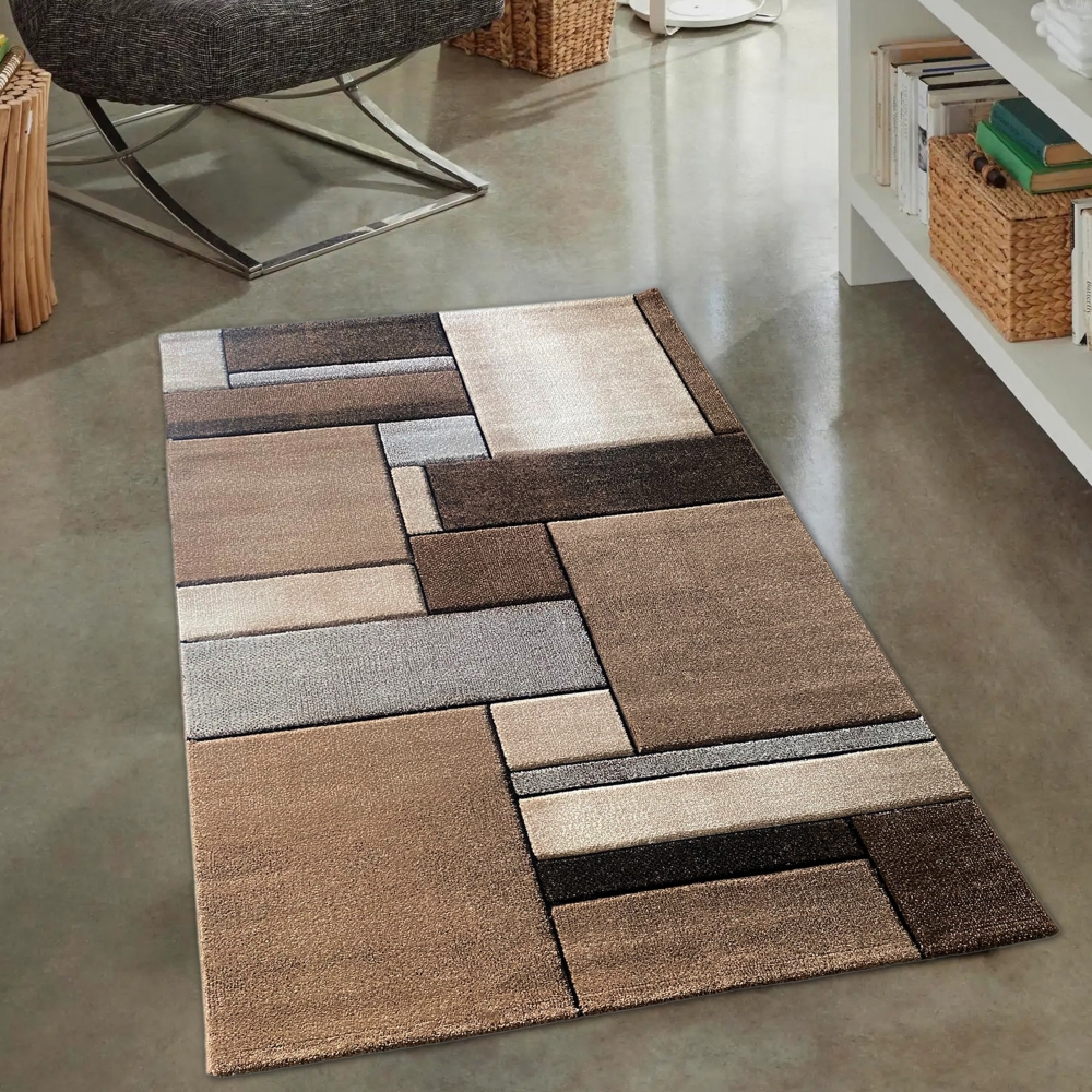 Modern abstrakter Designerteppich mit Rechtecken in beige