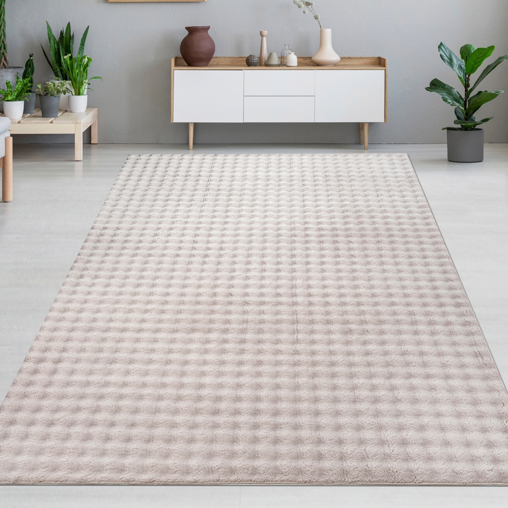 Schlafzimmerteppich Wohnzimmerteppich weich kuschelig allergikerfreundlich pflegeleicht Sandfarbig