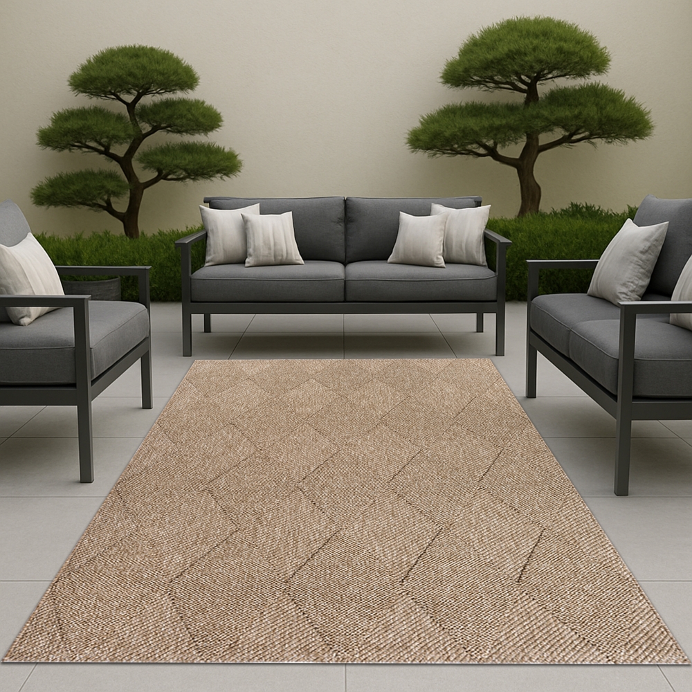 Teppich In- und Outdoor mit Jute-Optik vielseitig einsetzbar in Beige/Braun