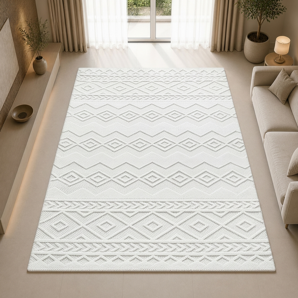 Moderner Teppich mit Loop-Struktur und Reliefmuster Creme