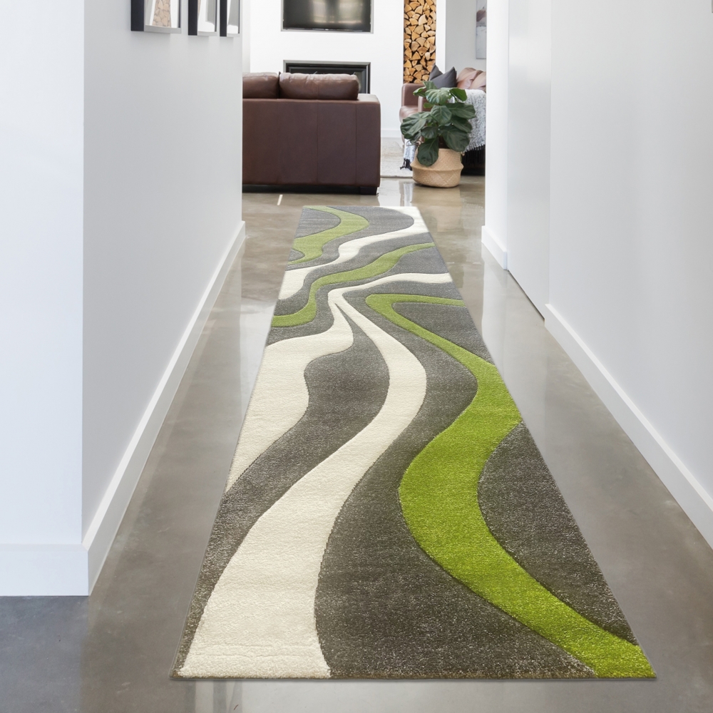 Teppich mit Wellendesign | pflegeleicht | in grün weiß& grau