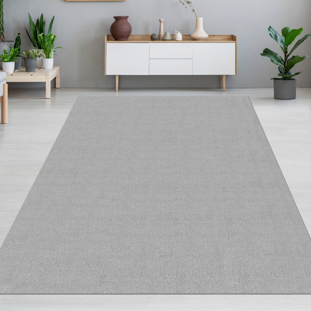 Teppich waschbar grau Wohnzimmer Schlafzimmer modern rutschfest weich Kurzflor Fußbodenheizung geeignet
