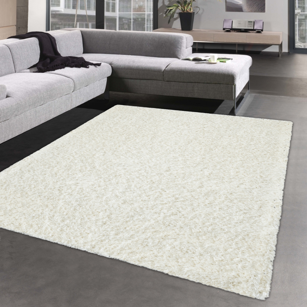 Edler Designer Wohnzimmer Teppich modern in weiß