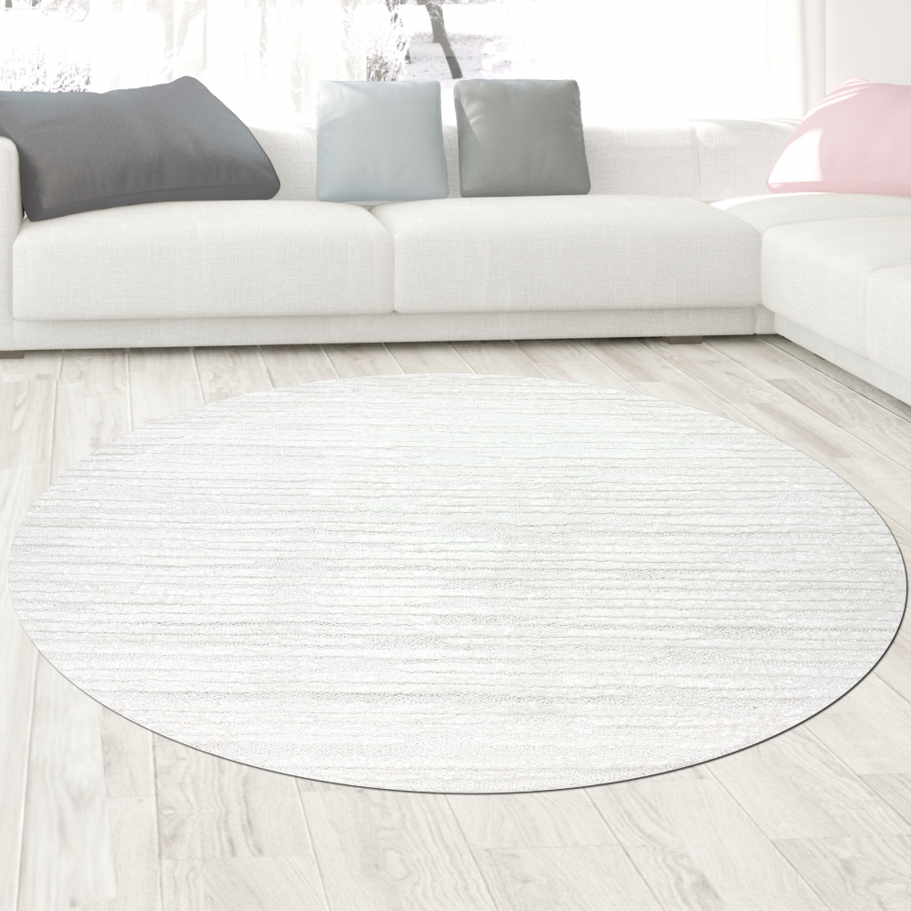 Teppich Wohnzimmer Schlafzimmer mit verschieden gemusterten Linien in creme grau