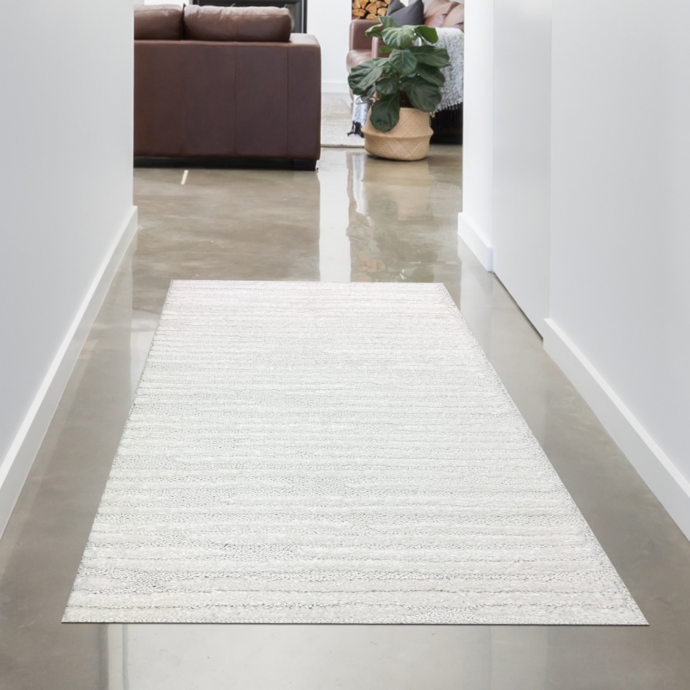 Teppich Wohnzimmer Schlafzimmer mit verschieden gemusterten Linien in creme grau