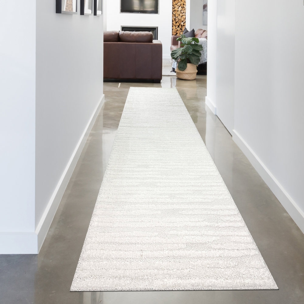 Teppich Wohnzimmer Schlafzimmer mit verschieden gemusterten Linien in creme grau