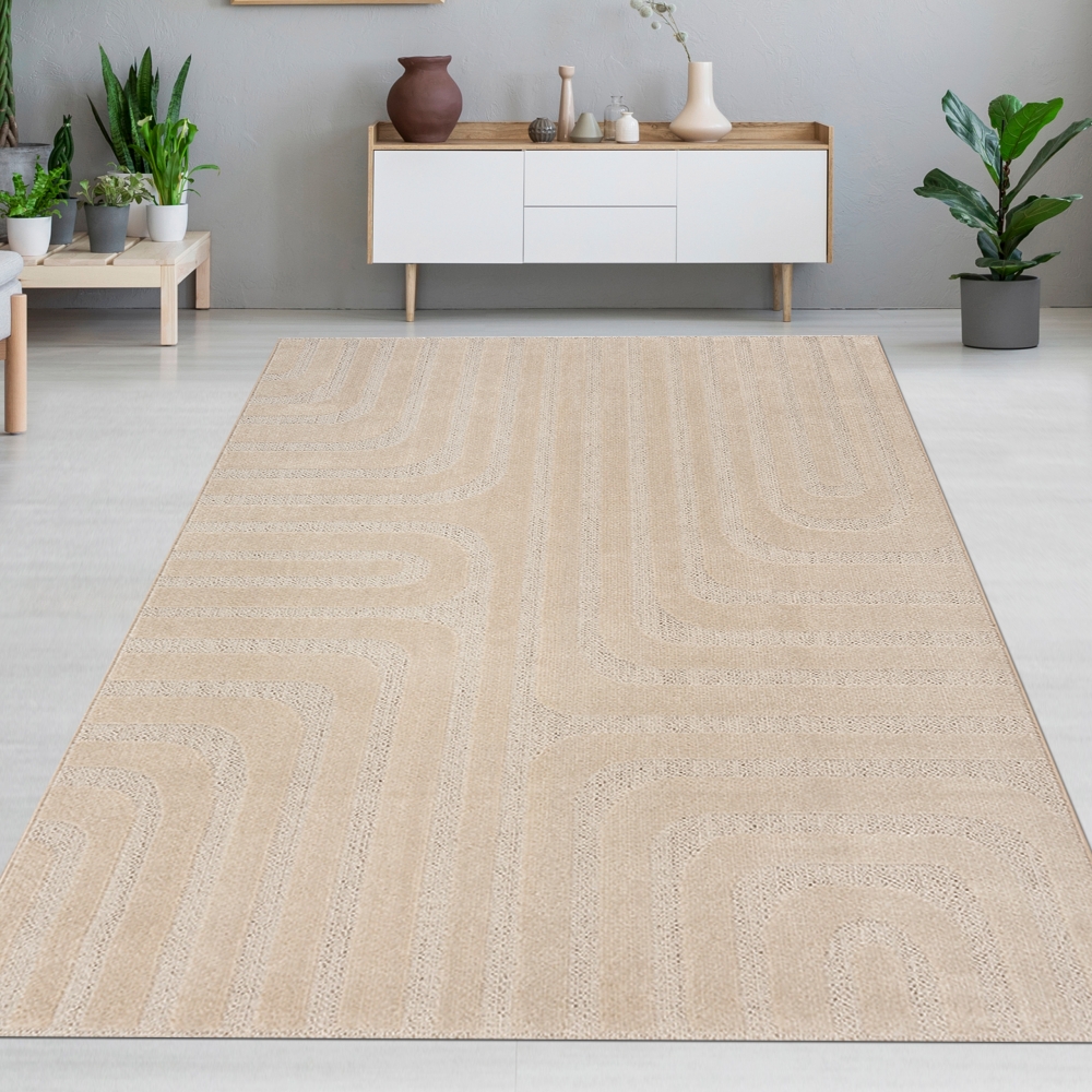 Wohnzimmer-/ Schlafzimmerteppich schimmernd mit Linienmuster in Beige