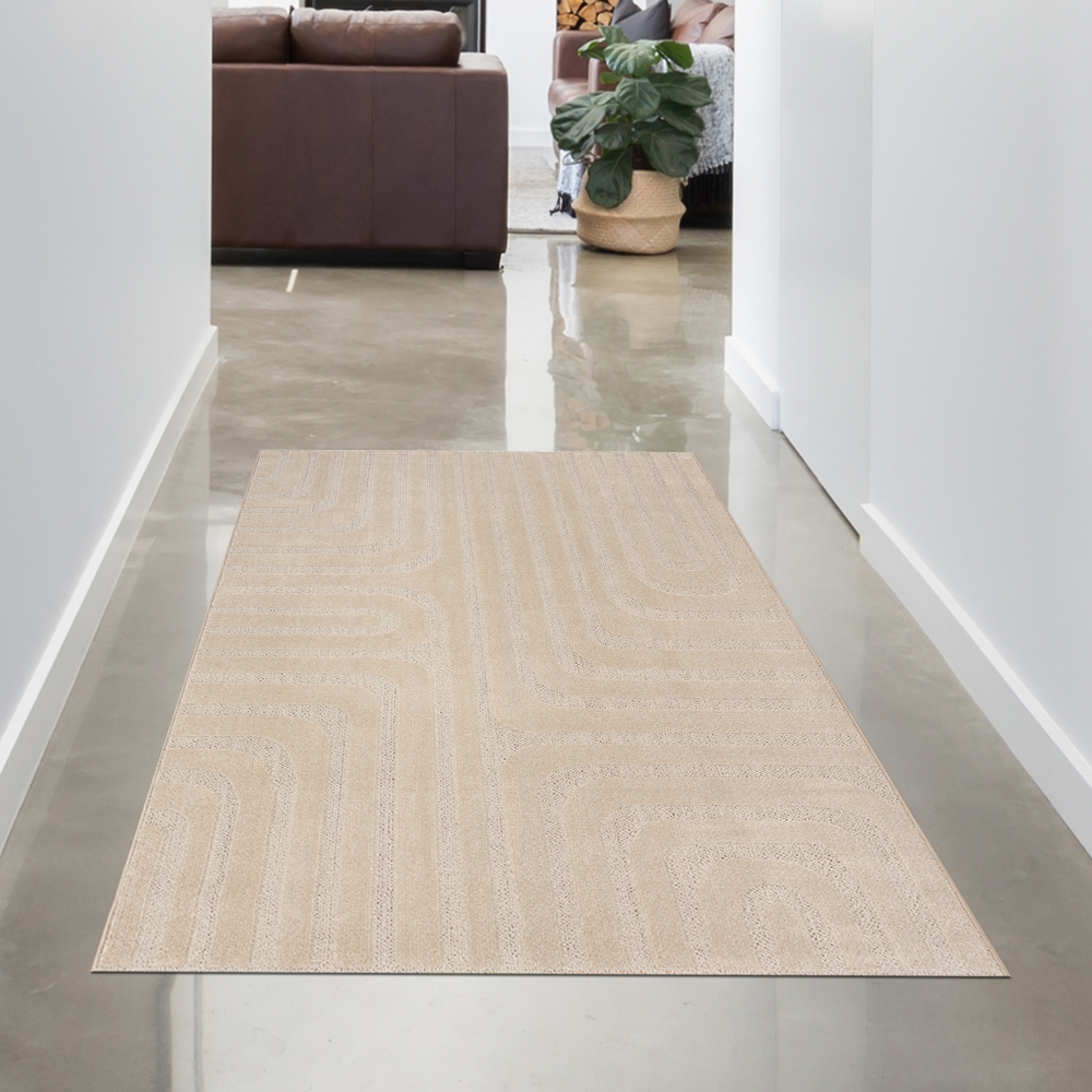 Wohnzimmer-/ Schlafzimmerteppich schimmernd mit Linienmuster in Beige