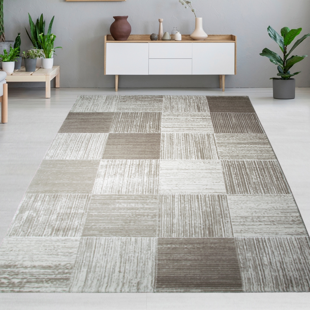 Designteppich mit modernem Karomuster Beige Creme Designteppich mit modernem Karomuster Beige Creme