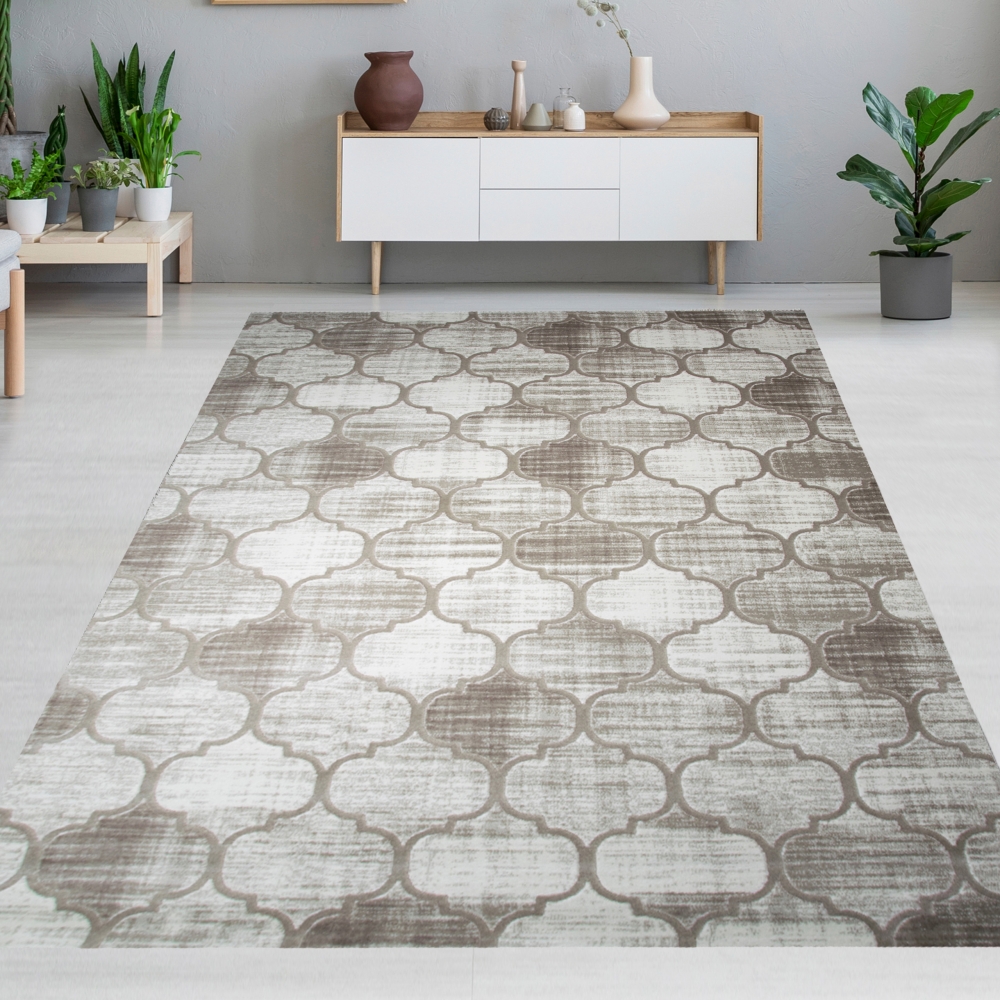 Designteppich mit Ornamentstruktur Creme Beige Designteppich mit Ornamentstruktur Creme Beige