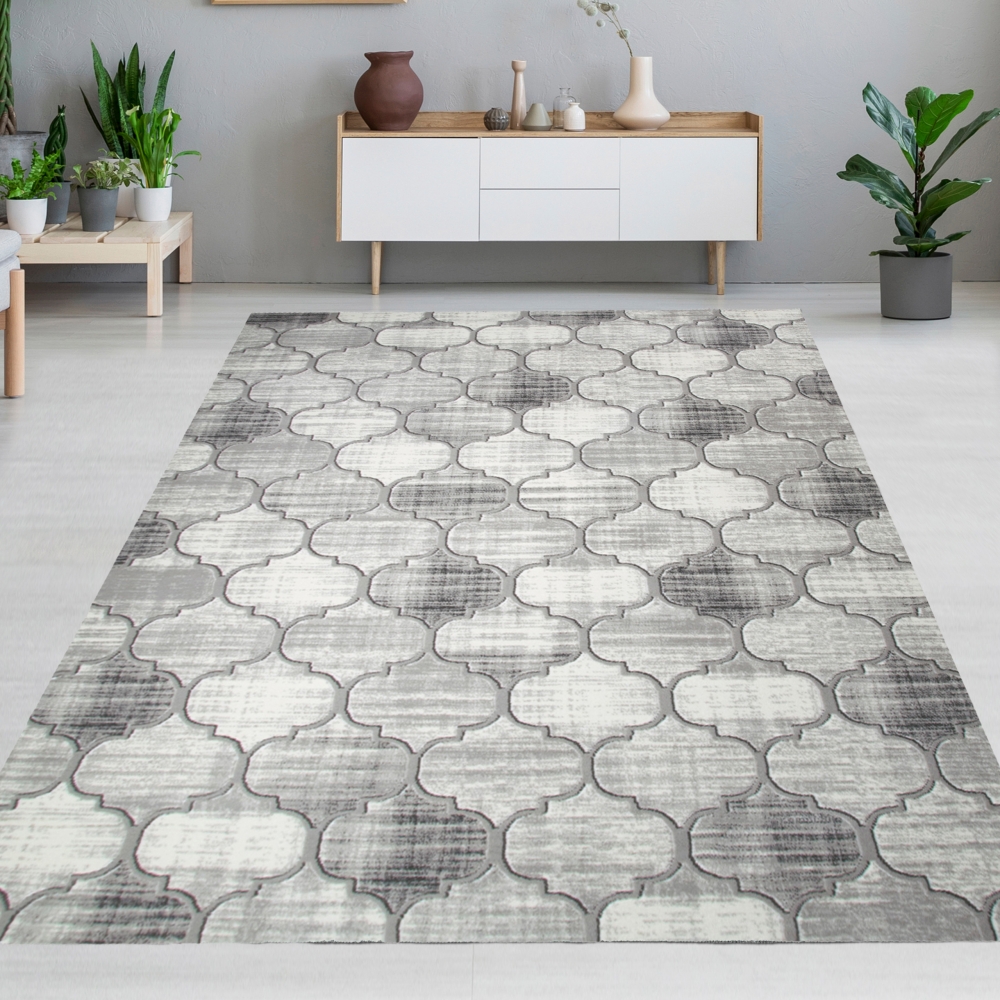 Designteppich mit Ornamentstruktur Grau-Beige mit Cremeakzenten Designteppich mit Ornamentstruktur Grau-Beige mit Cremeakzenten