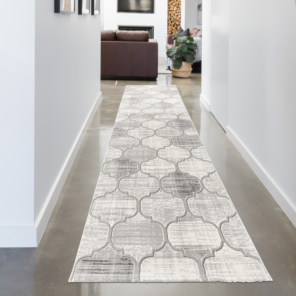 Designteppich mit Ornamentstruktur Grau-Beige mit Cremeakzenten Designteppich mit Ornamentstruktur Grau-Beige mit Cremeakzenten