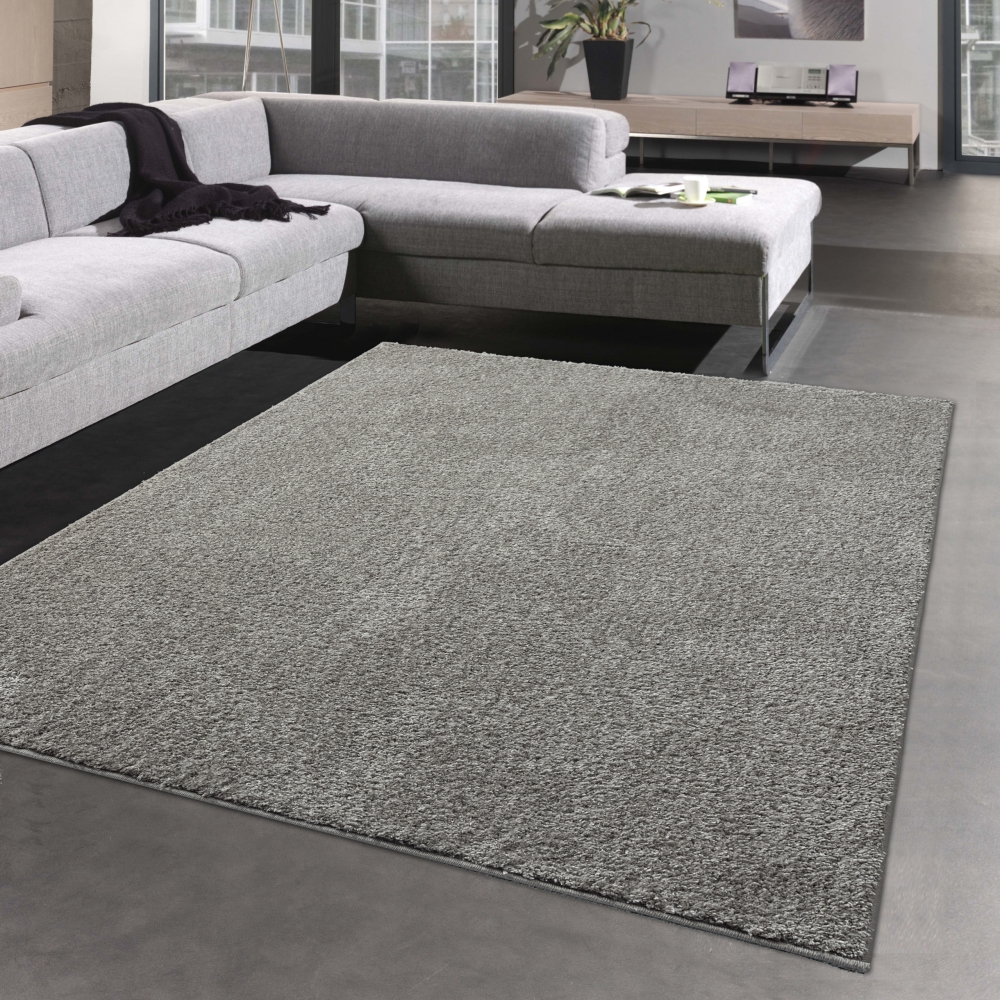 Waschbarer Shaggy Teppich für Wohnzimmer – rutschfest – in grau