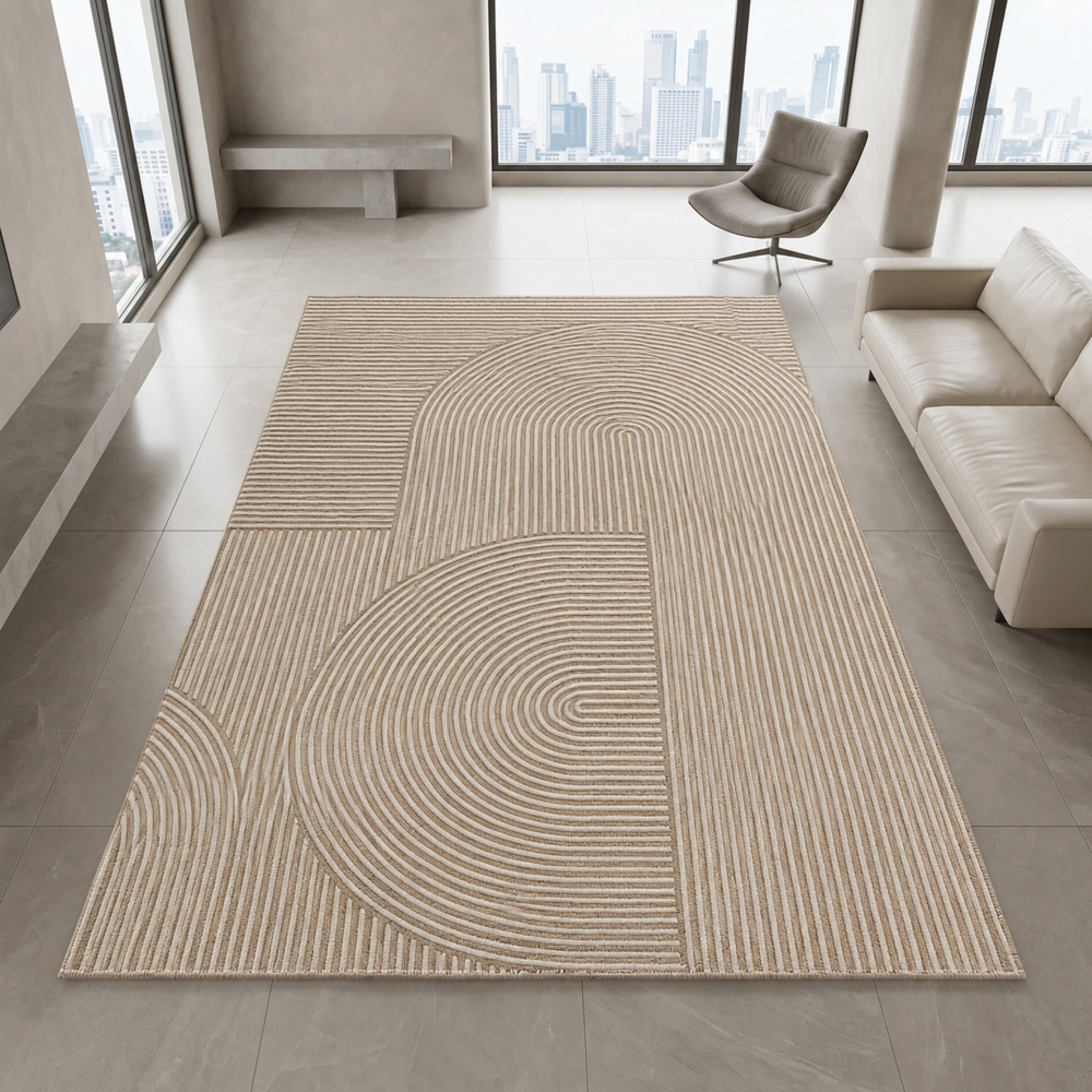 Designteppich Braun modern mit Linienmuster und Flanelloberfläche