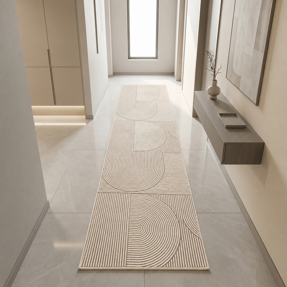 Designteppich Braun modern mit Linienmuster und Flanelloberfläche