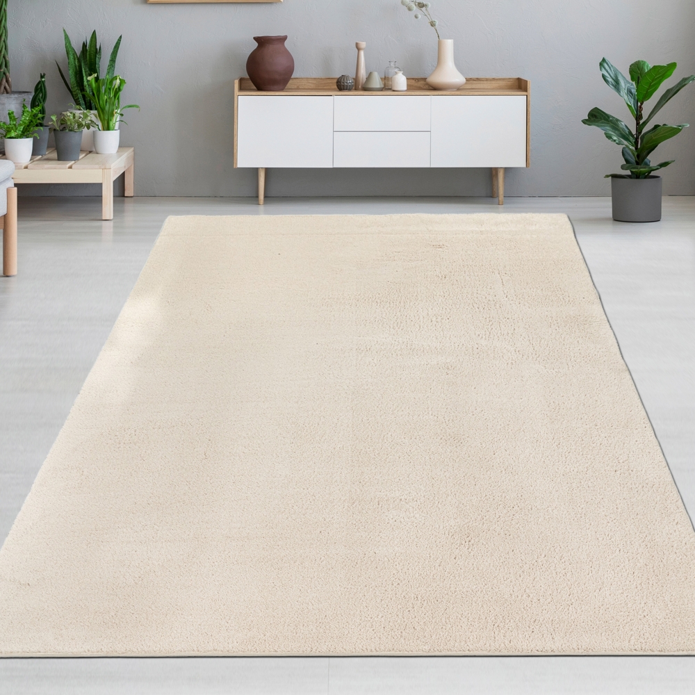 Moderner Creme Teppich samtig weich pflegeleicht für Wohnzimmer, Schlafzimmer, Esszimmer