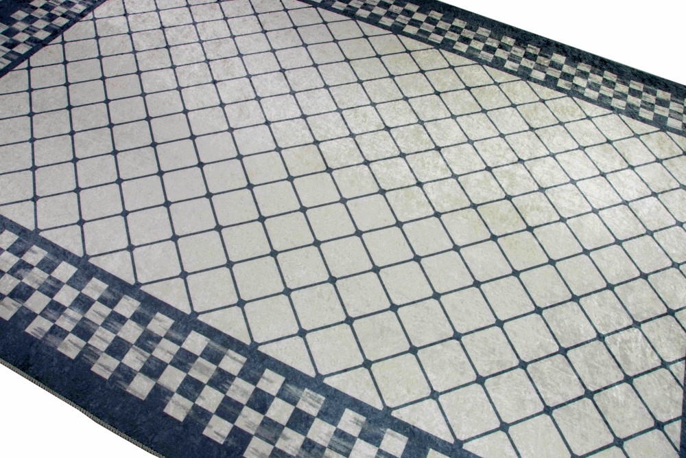 Teppich im Printdesign Teppich Wohnzimmer waschbar karo grau