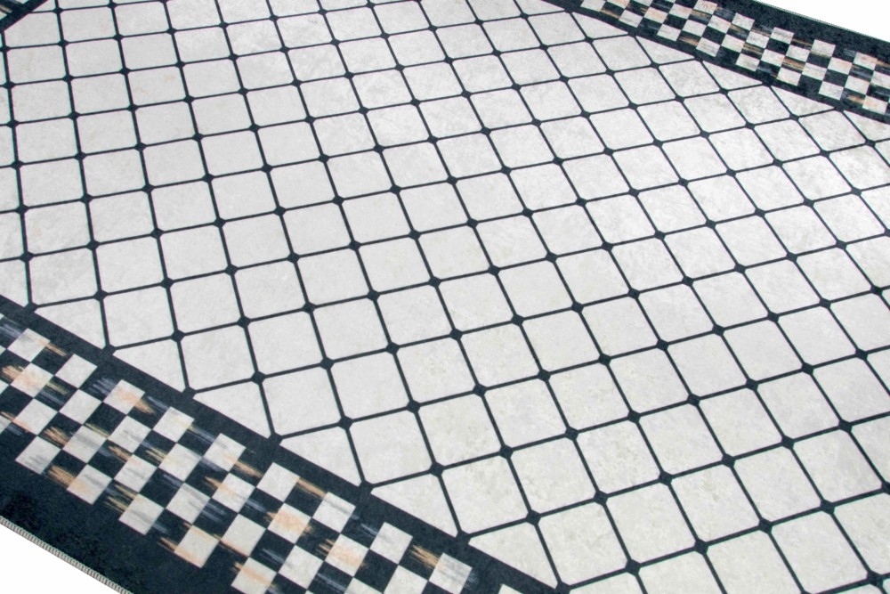 Teppich im Printdesign Teppich Wohnzimmer waschbar karo schwarz