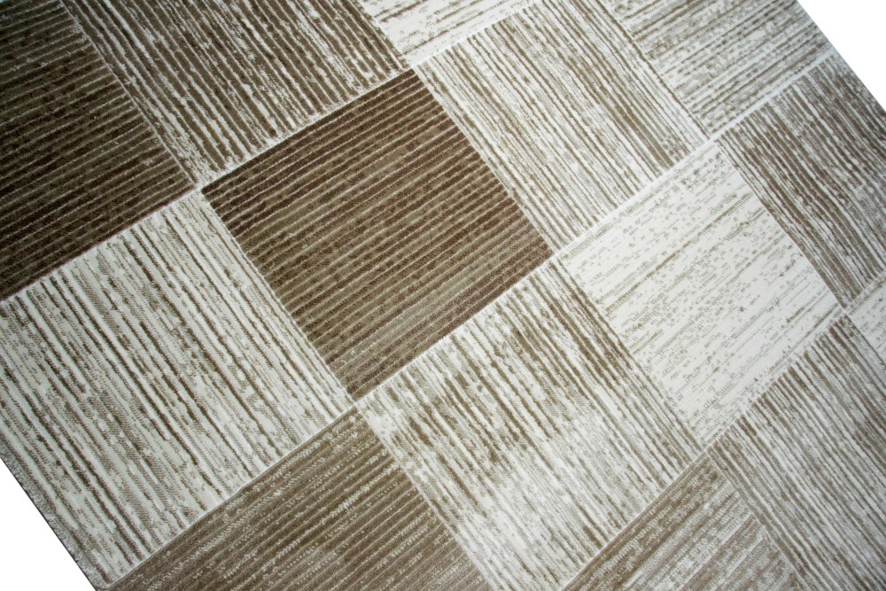 Moderner Teppich Kurzflor Teppich Wohnzimmerteppich karo beige braun