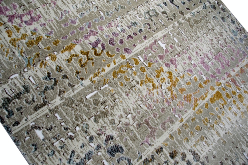 Moderner Teppich Kurzflor Teppich Wohnzimmerteppich grau bunt senfgelb türkis