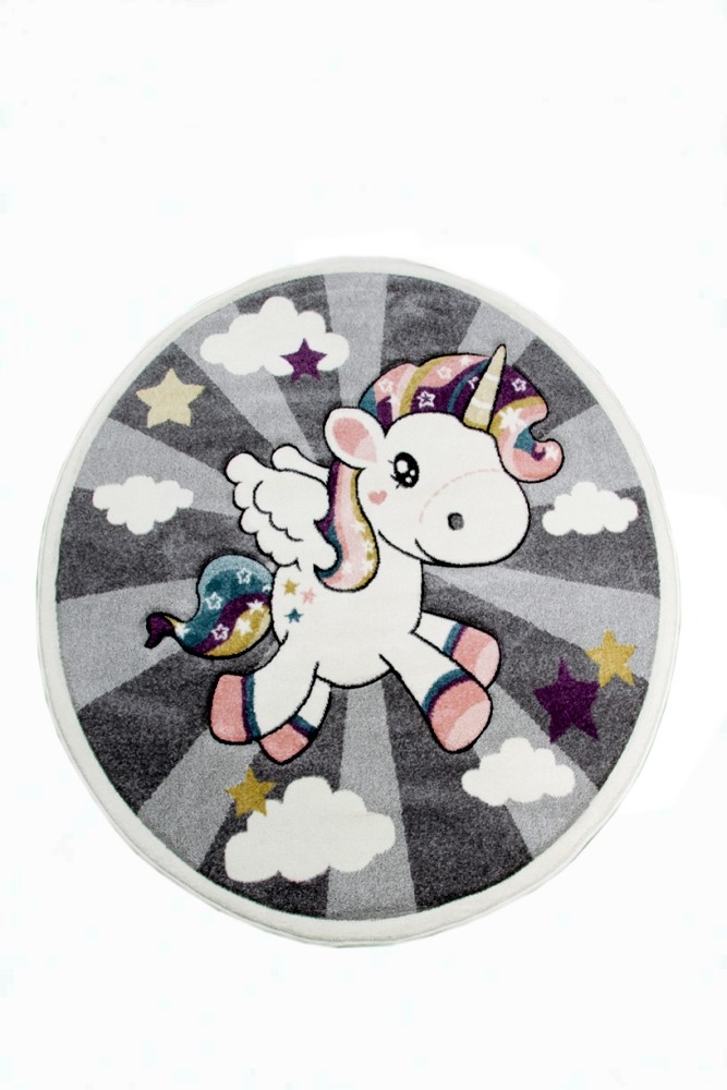 Kinderteppich Spielteppich Babyteppich Mädchen Einhorn Regenbogen rosa creme grau