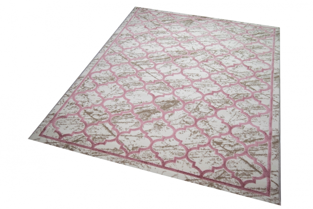 Teppich Wohnzimmerteppich marokkanisches Muster beige rosa