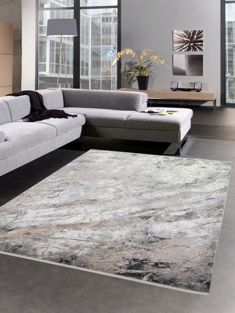 Teppich Wollteppich Luxus mit Naturfasern grau creme