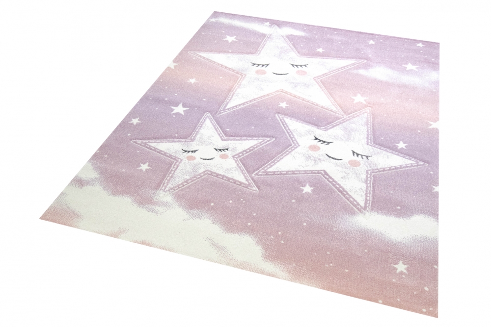 Spiel Teppich Kinderzimmer Sterne Himmel Wolken Design rosa creme