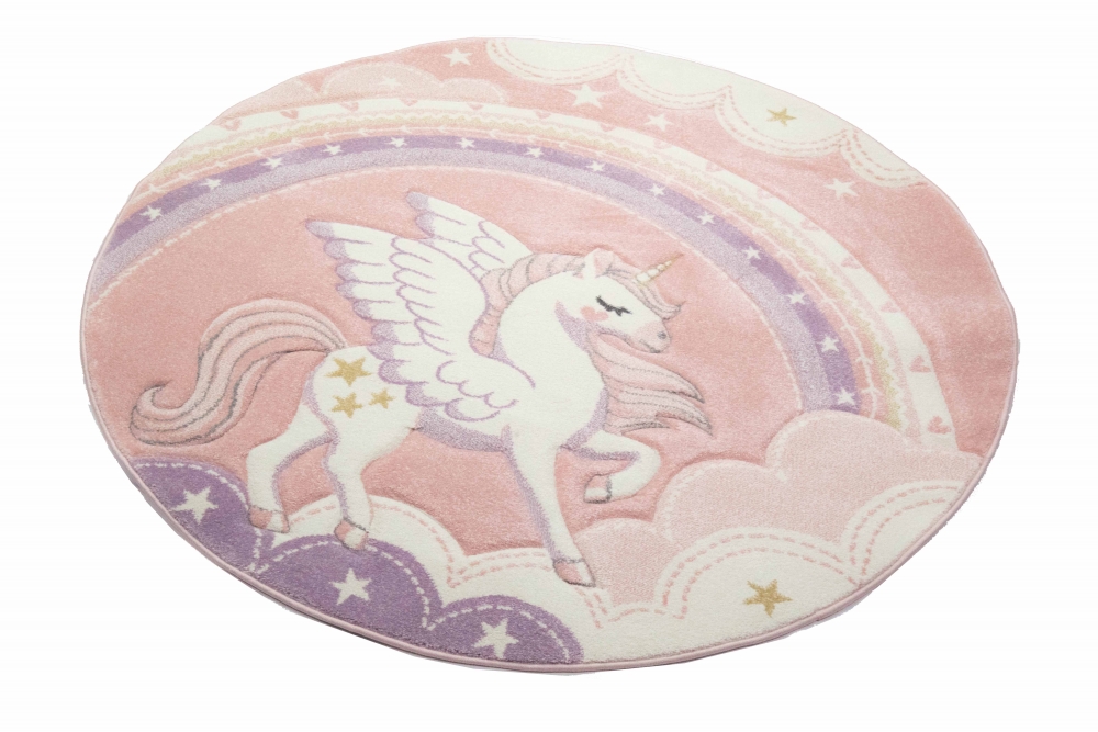 Spiel Teppich Kinderzimmer Himmel Wolken Regenbogen Einhorn rosa creme