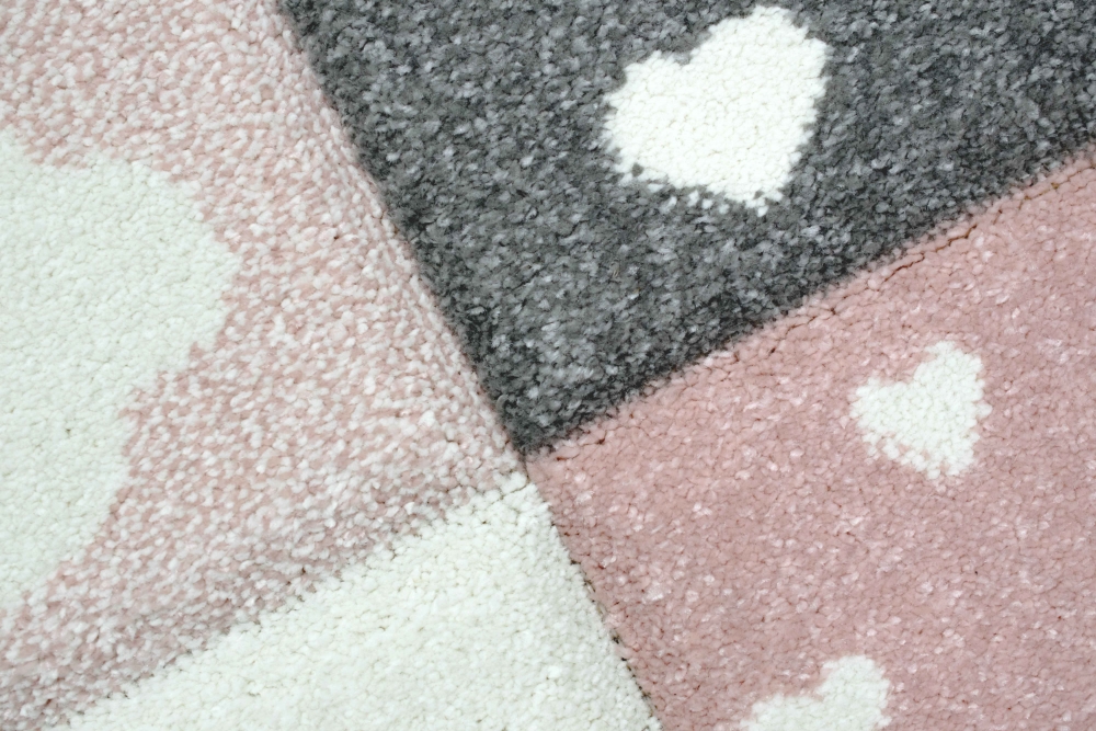 Spielteppich Kinderzimmer Teppich Herzchen Wolken Regenbogen Punkte rosa creme grau