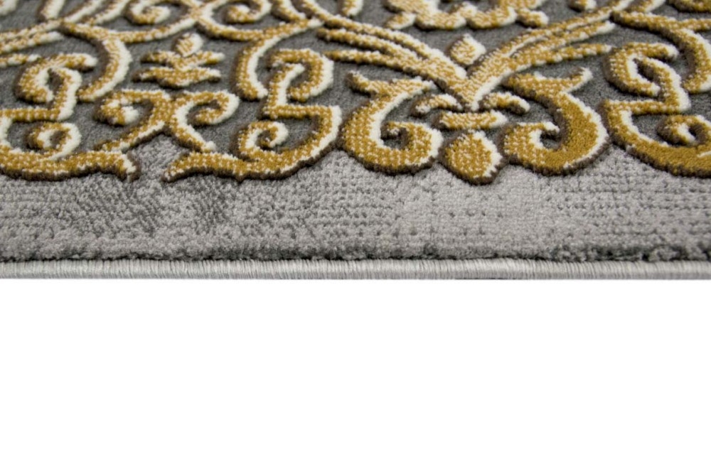 Teppich modern Wohnzimmer Teppich Ornamente grau senfgelb gold
