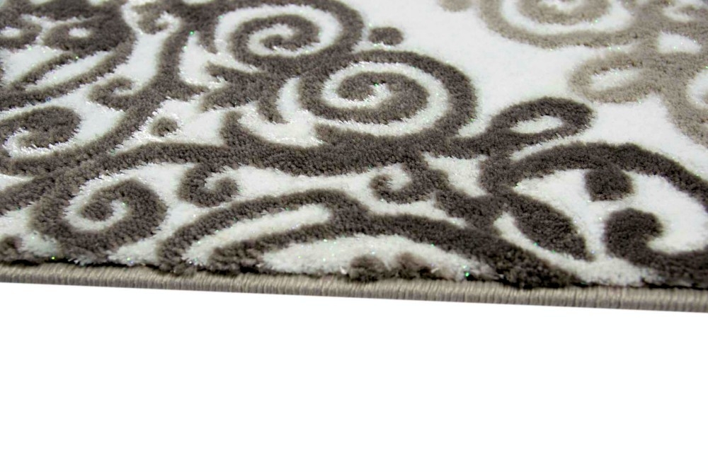 Designer Teppich Wohnzimmerteppich Ornamente barock rosa grau taupe mit Glitzergarn