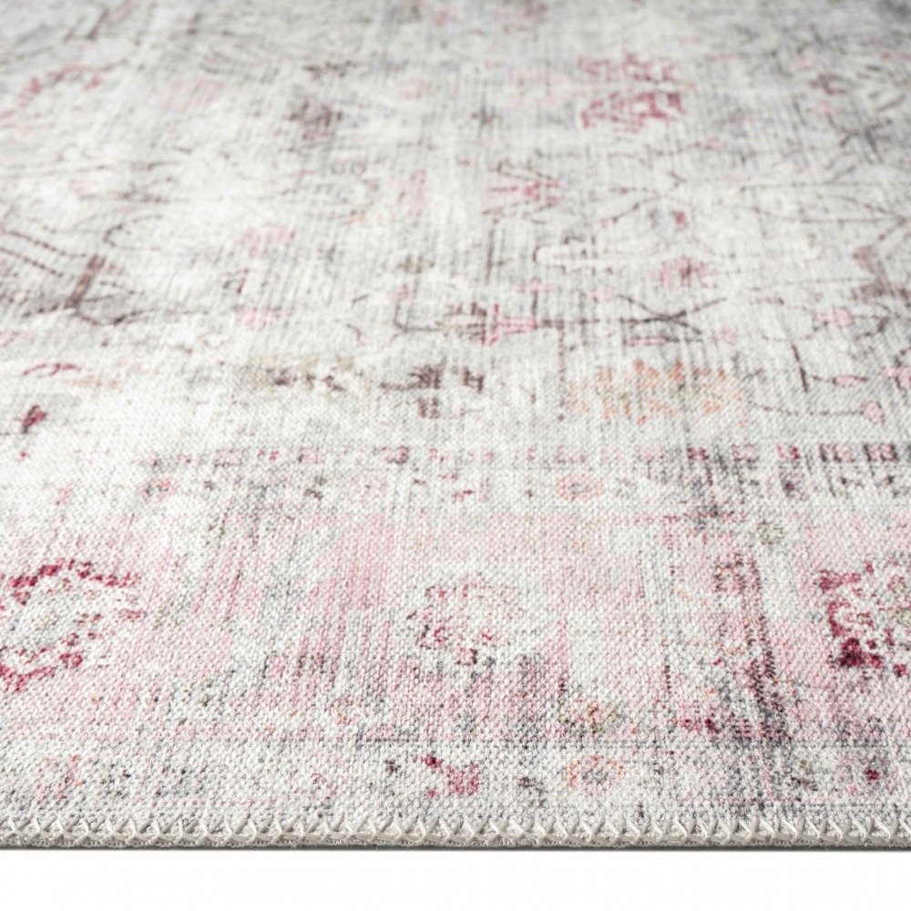 Modern klassischer Teppich mit schönen Blumen & Pflanzenverzierungen in pink creme
