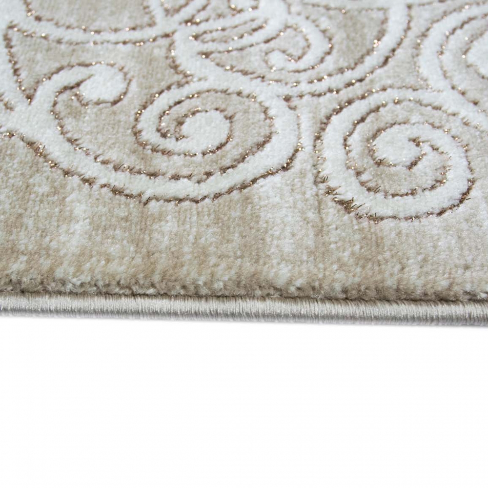 Designer Teppich Wohnzimmerteppich Ornamente Glitzer beige creme