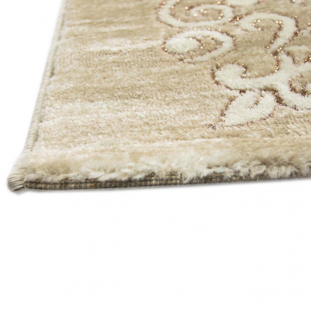 Designer Teppich Wohnzimmerteppich Ornamente Glitzer beige creme