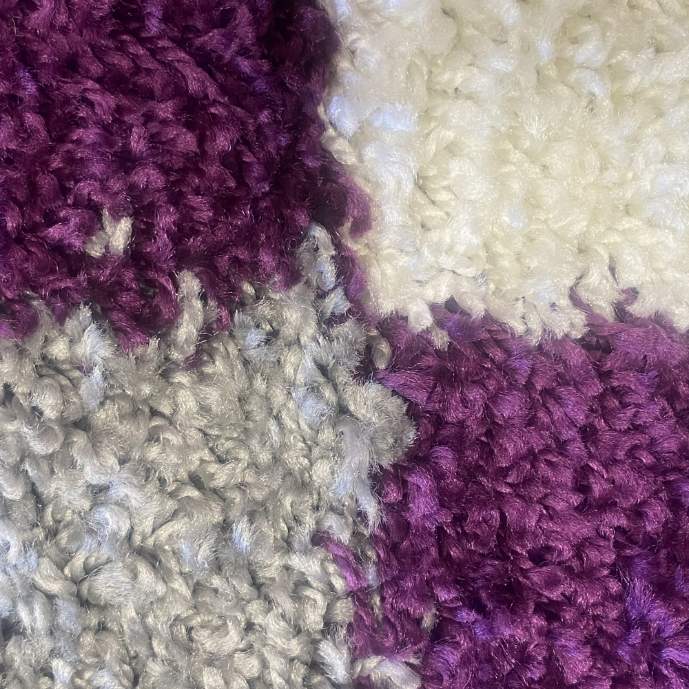 Shaggy Teppich Hochflor - Karo Design Violett Grau Creme