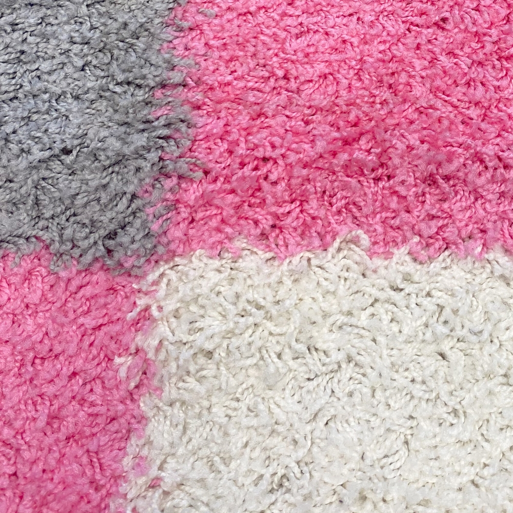 Hochflor Shaggy Teppich Karomuster rosa grau creme