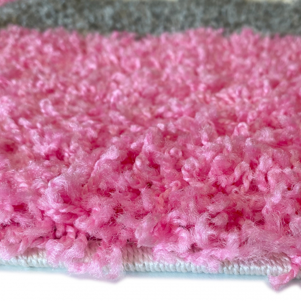 Hochflor Shaggy Teppich Karomuster rosa grau creme