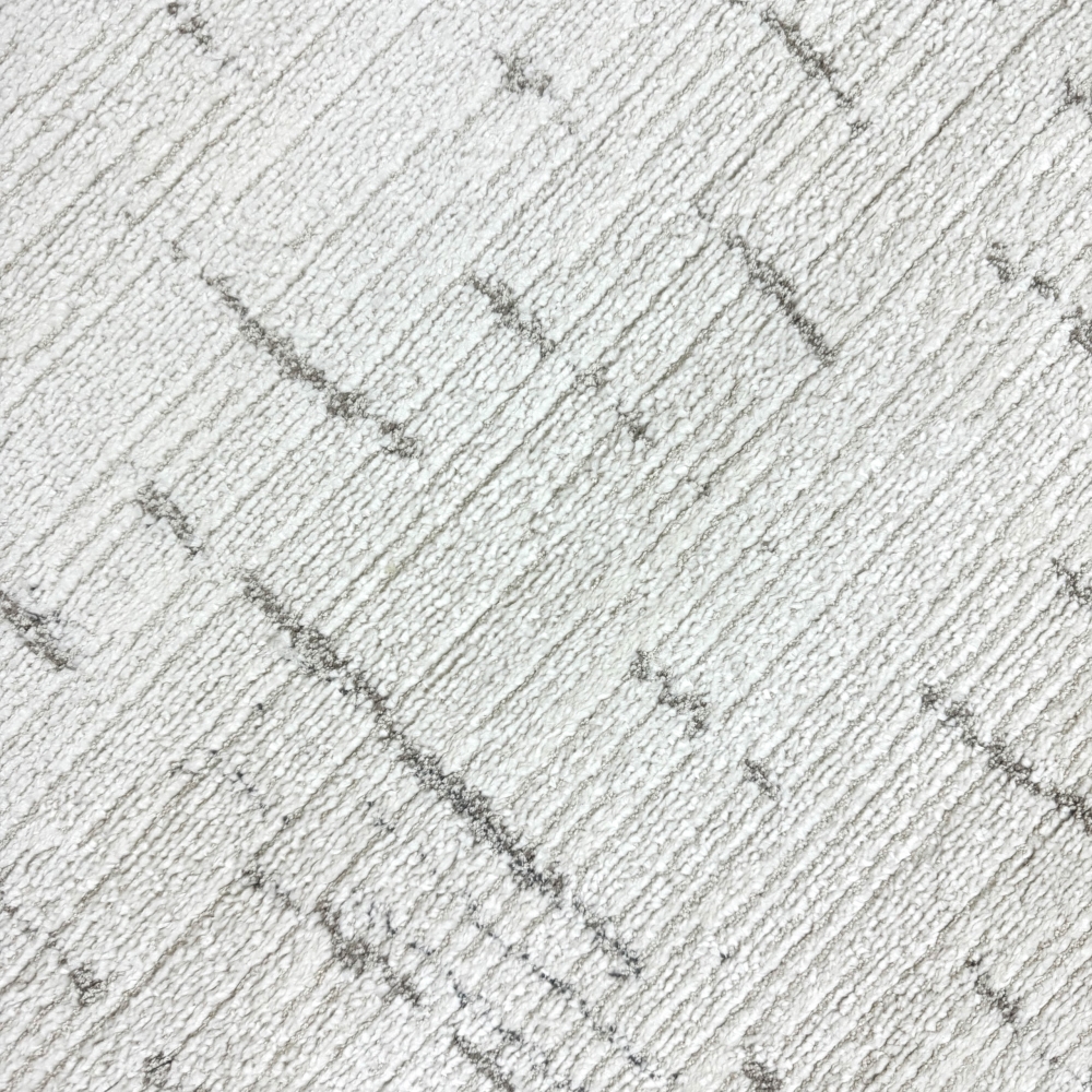 Wohnzimmerteppich Schlafzimmer weich schadstofffrei cremefarben mit beige/braunem Strichmuster