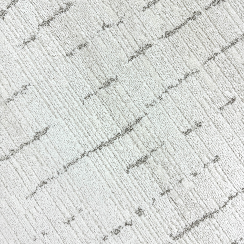 Wohnzimmerteppich Schlafzimmer weich schadstofffrei cremefarben mit beige/braunem Strichmuster