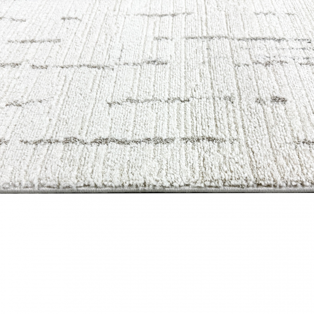 Wohnzimmerteppich Schlafzimmer weich schadstofffrei cremefarben mit beige/braunem Strichmuster
