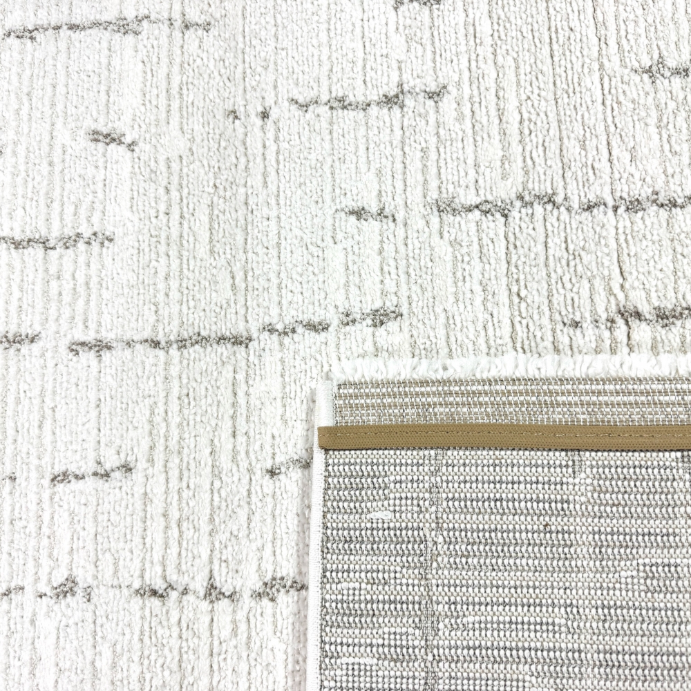 Wohnzimmerteppich Schlafzimmer weich schadstofffrei cremefarben mit beige/braunem Strichmuster