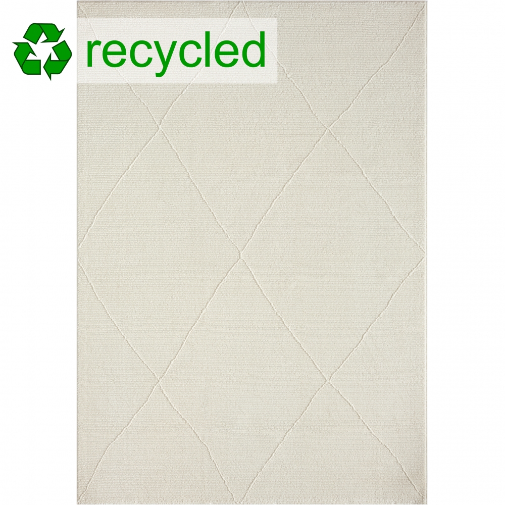 Recycle Wohnzimmerteppich mit weichem Rib Rauten Design in creme